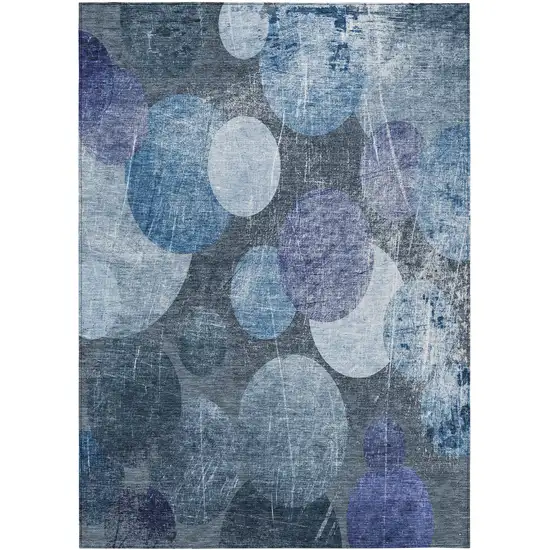 Gray and Blue Abstract Washable Non Skid Indoor Outdoor Area Rug Photo 1