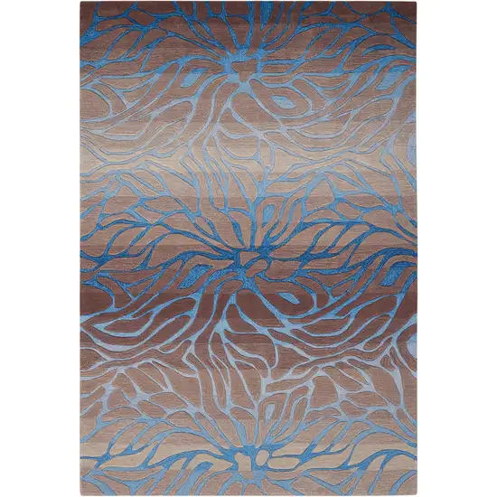 Gray and Blue Botanical Leaves Area Rug Photo 4