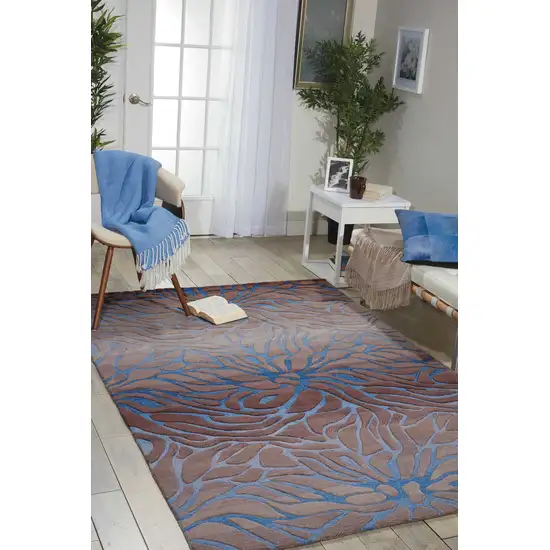 Gray and Blue Botanical Leaves Area Rug Photo 8