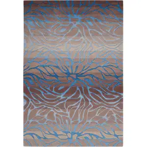 Photo of Gray and Blue Botanical Leaves Area Rug