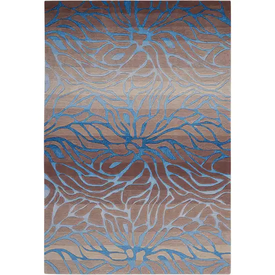 Gray and Blue Botanical Leaves Area Rug Photo 2