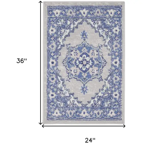 Gray and Blue Floral Area Rug Photo 3