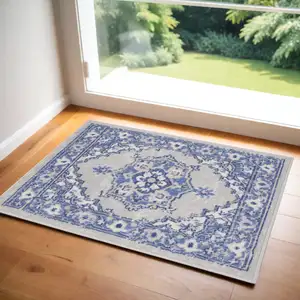 Photo of Gray and Blue Floral Area Rug