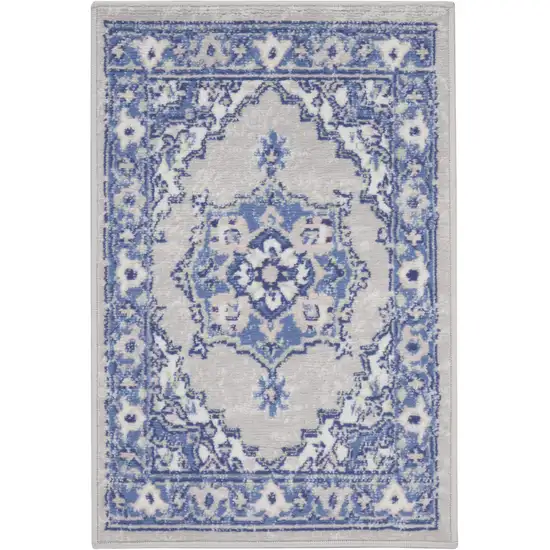 Gray and Blue Floral Area Rug Photo 4