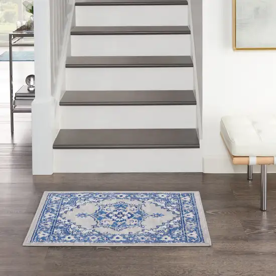 Gray and Blue Floral Area Rug Photo 8