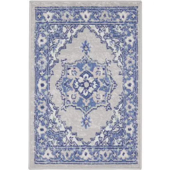 Gray and Blue Floral Area Rug Photo 2