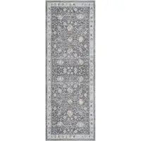 Photo of Gray and Blue Floral Distressed Runner Rug