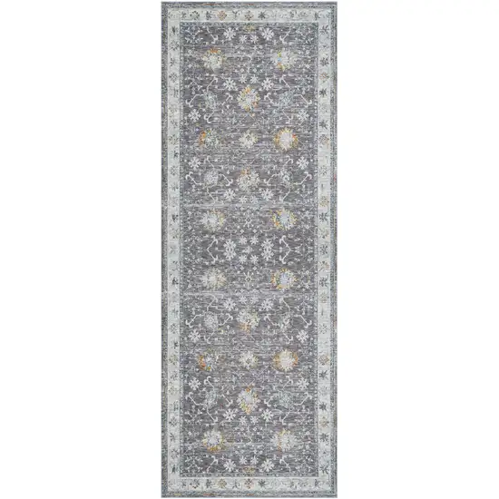 Gray and Blue Floral Distressed Runner Rug Photo 2