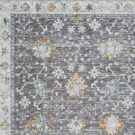 Gray and Blue Floral Distressed Runner Rug Photo 6