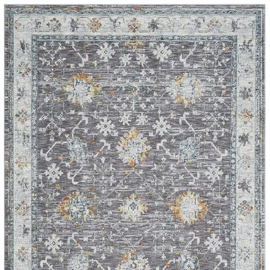 Gray and Blue Floral Distressed Runner Rug Photo 6