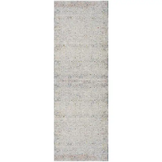 Gray and Blue Floral Distressed Runner Rug Photo 5