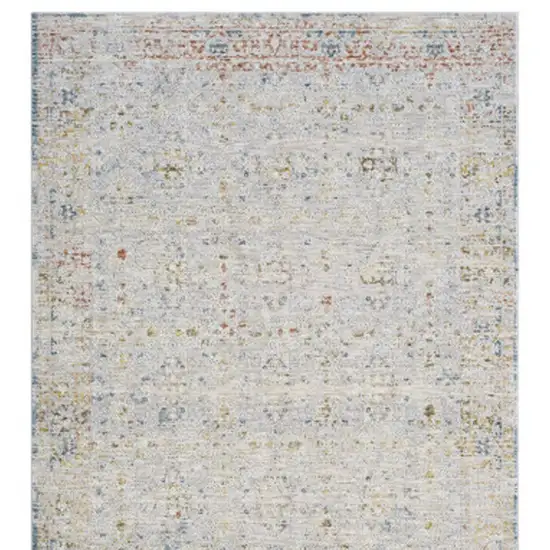 Gray and Blue Floral Distressed Runner Rug Photo 3