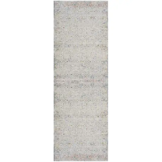 Gray and Blue Floral Distressed Runner Rug Photo 2