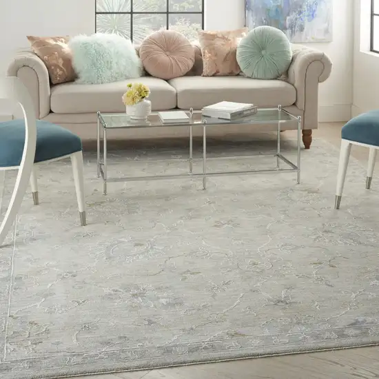 Gray and Blue Floral Power Loom Area Rug Photo 9