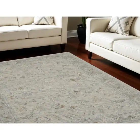 Gray and Blue Floral Power Loom Area Rug Photo 1