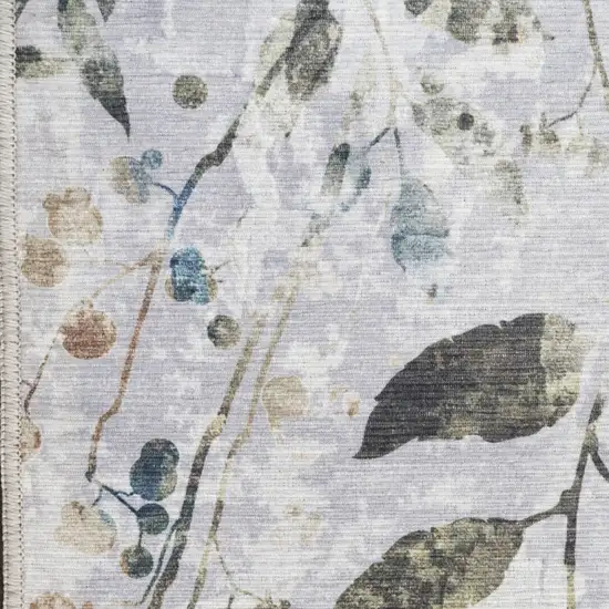 Gray and Blue Floral Power Loom Washable Non Skid Runner Rug Photo 4