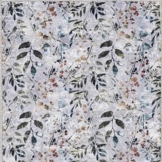 Gray and Blue Floral Power Loom Washable Non Skid Runner Rug Photo 7