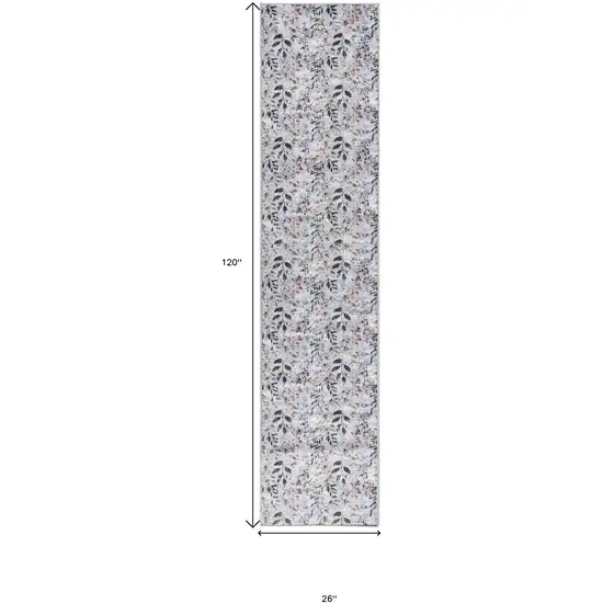 Gray and Blue Floral Power Loom Washable Non Skid Runner Rug Photo 3