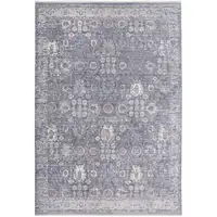 Photo of Gray and Blue Floral Power Loom Worn Faded Area Rug With Fringe