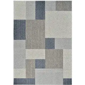 Photo of Gray and Blue Geometric Distressed Indoor Outdoor Area Rug