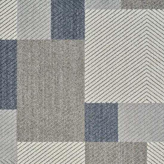 Gray and Blue Geometric Distressed Indoor Outdoor Area Rug Photo 4