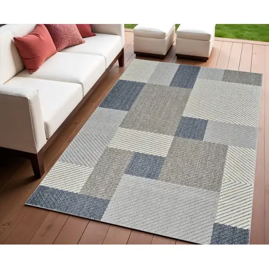 Gray and Blue Geometric Distressed Indoor Outdoor Area Rug Photo 1