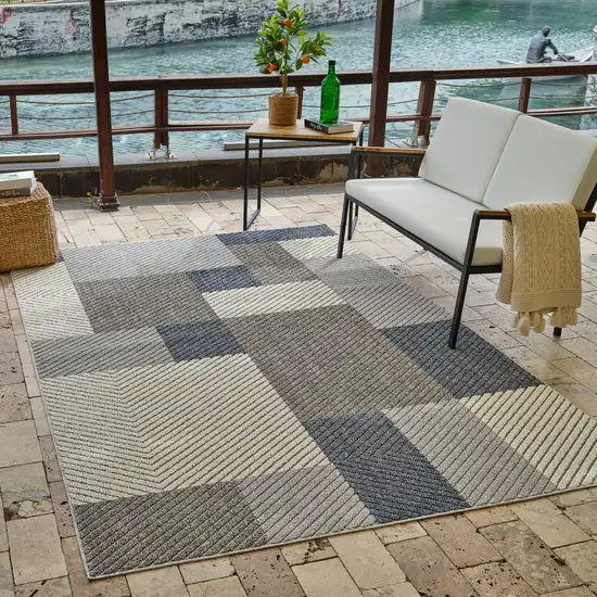 Gray and Blue Geometric Distressed Indoor Outdoor Area Rug Photo 8