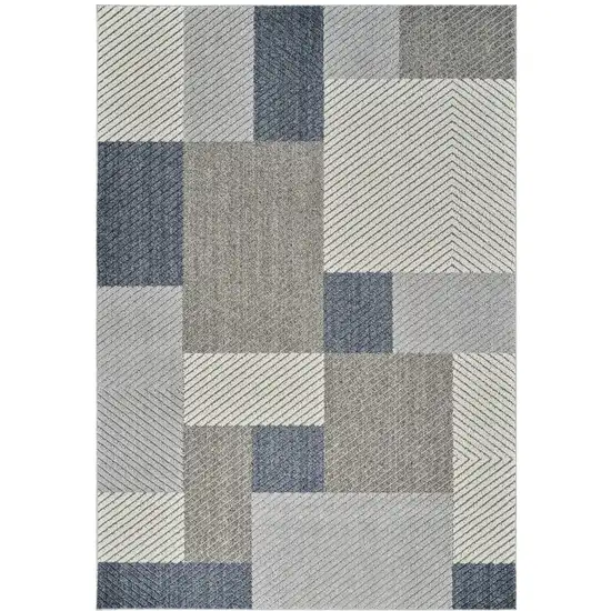 Gray and Blue Geometric Distressed Indoor Outdoor Area Rug Photo 2