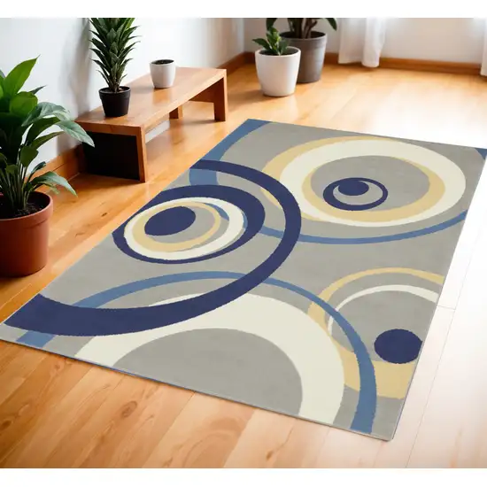 Gray and Blue Geometric Power Loom Area Rug Photo 1