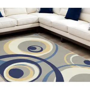 Photo of Gray and Blue Geometric Power Loom Area Rug