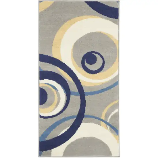 Gray and Blue Geometric Power Loom Area Rug Photo 2