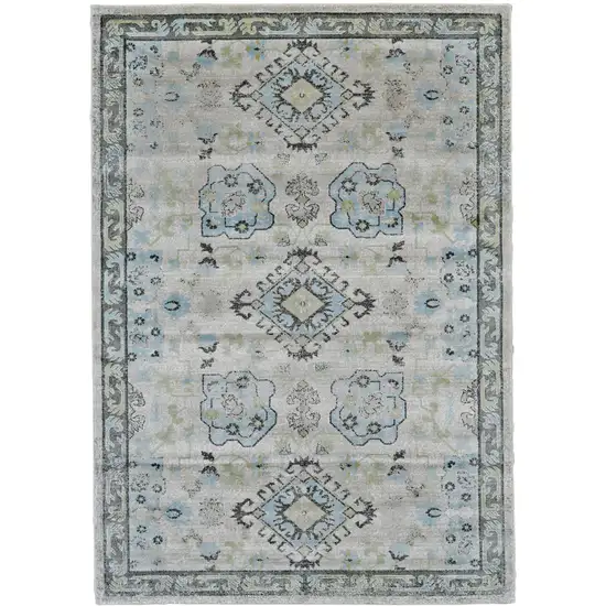 Gray and Blue Geometric Power Loom Area Rug Photo 4