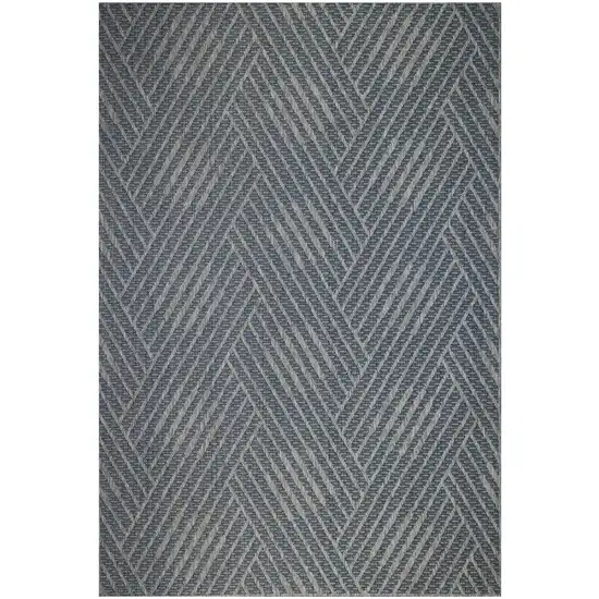 Gray and Blue Geometric Stain Resistant Indoor Outdoor Area Rug Photo 2