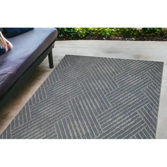 Gray and Blue Geometric Stain Resistant Indoor Outdoor Area Rug Photo 1