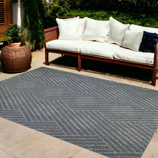 Gray and Blue Geometric Stain Resistant Indoor Outdoor Area Rug Photo 1