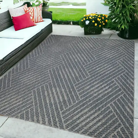 Gray and Blue Geometric Stain Resistant Indoor Outdoor Area Rug Photo 1