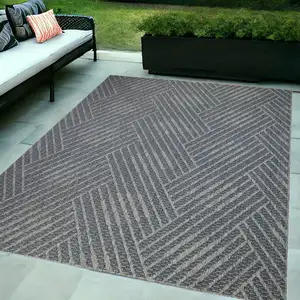 Photo of Gray and Blue Geometric Stain Resistant Indoor Outdoor Area Rug