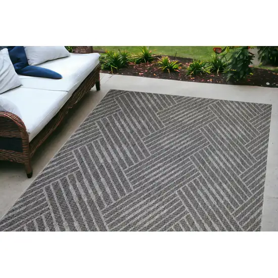 Gray and Blue Geometric Stain Resistant Indoor Outdoor Area Rug Photo 1