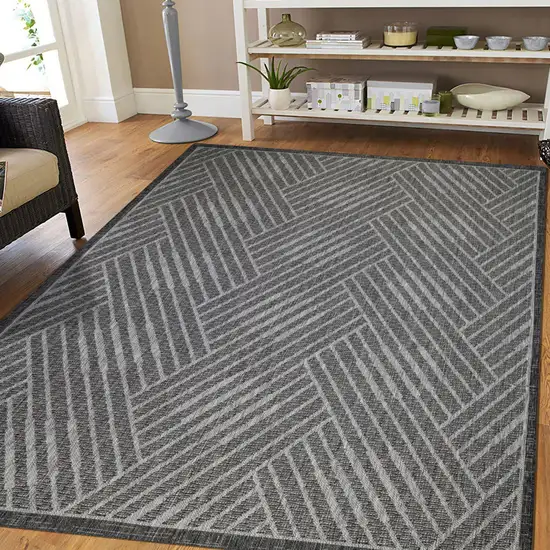 Gray and Blue Geometric Stain Resistant Indoor Outdoor Area Rug Photo 6