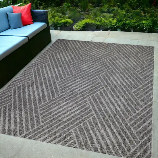 Gray and Blue Geometric Stain Resistant Indoor Outdoor Area Rug Photo 1