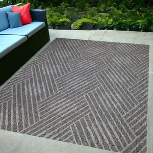 Photo of Gray and Blue Geometric Stain Resistant Indoor Outdoor Area Rug