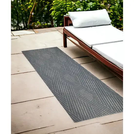 Gray and Blue Geometric Stain Resistant Indoor Outdoor Runner Rug Photo 1