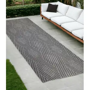 Photo of Gray and Blue Geometric Stain Resistant Indoor Outdoor Runner Rug