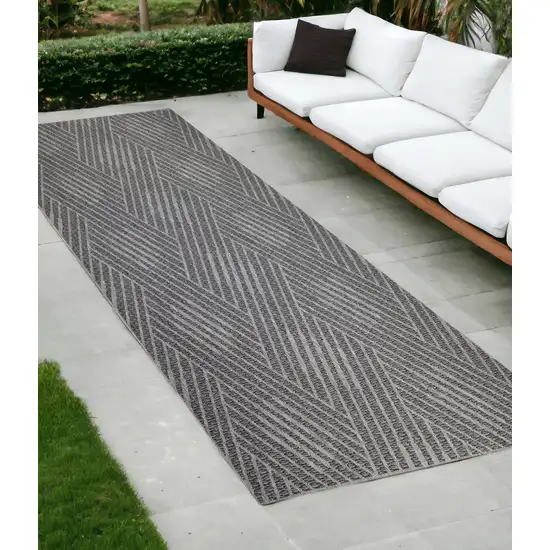 Gray and Blue Geometric Stain Resistant Indoor Outdoor Runner Rug Photo 1