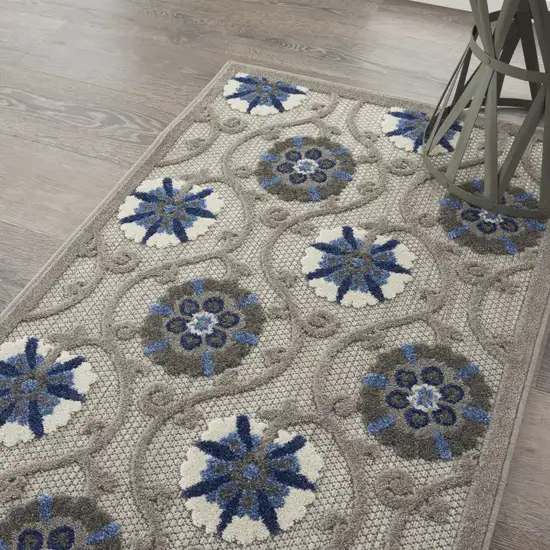 Blue And Gray Floral Indoor Outdoor Area Rug Photo 8