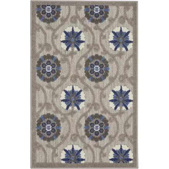 Blue And Gray Floral Indoor Outdoor Area Rug Photo 1