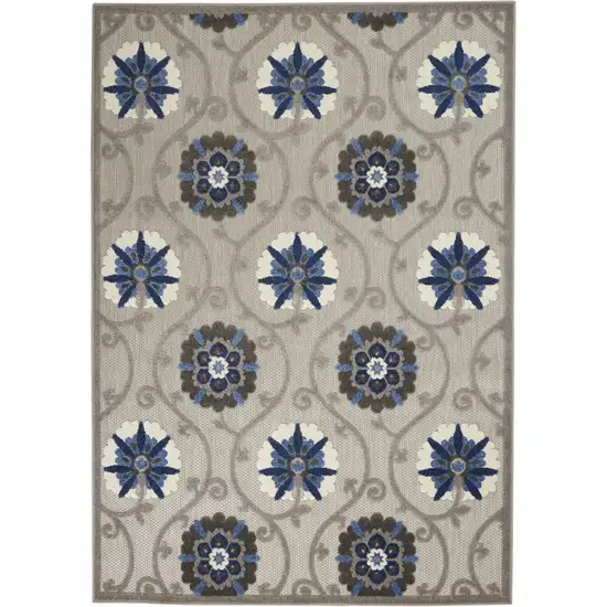 Blue And Gray Floral Indoor Outdoor Area Rug Photo 1