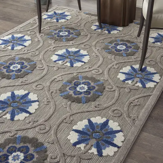 Blue And Gray Floral Indoor Outdoor Area Rug Photo 7