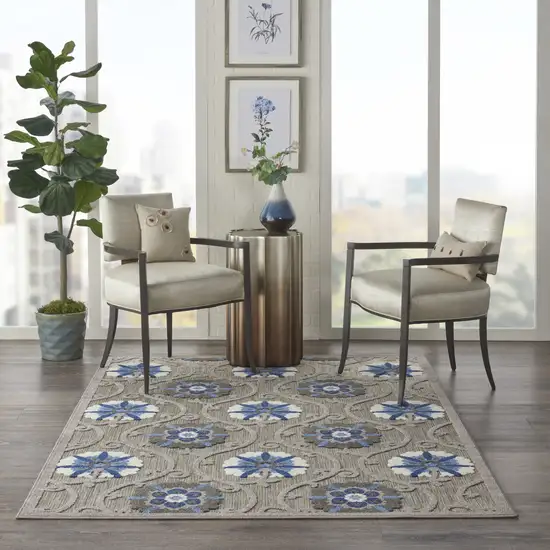 Blue And Gray Floral Indoor Outdoor Area Rug Photo 2