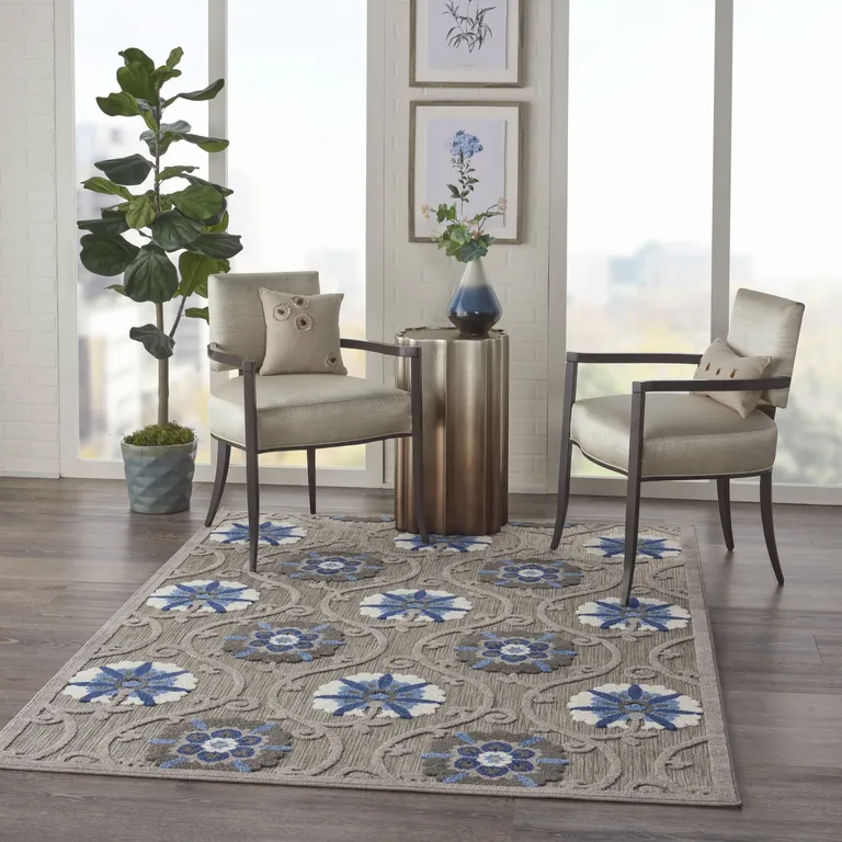 Gray and Blue Indoor Outdoor Area Rug Photo 5